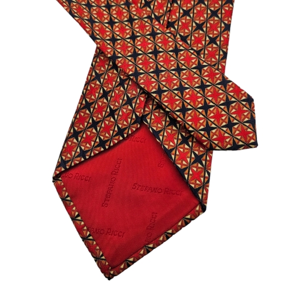 STEFANO RICCI XL Navy/Red Geometric Silk LUXURY Tie ITALY - Picture 5 of 5